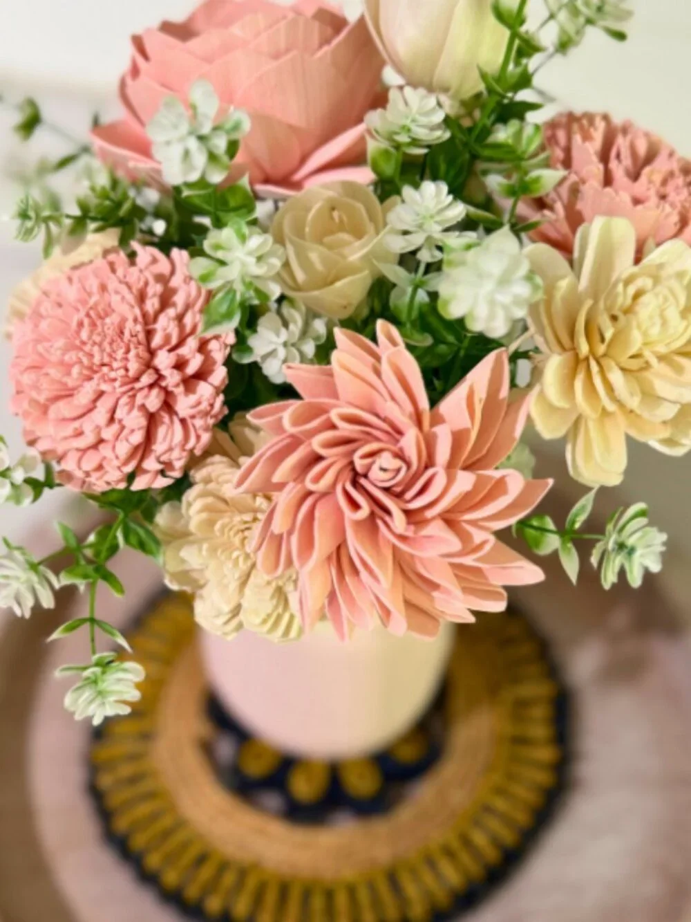 Pink Sola Wood Floral Arrangement in Mason Jar Baby Shower Nursery Decor Gift